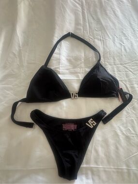 Victoria's Secret Black Rhinestone VS Logo Triangle Bikini